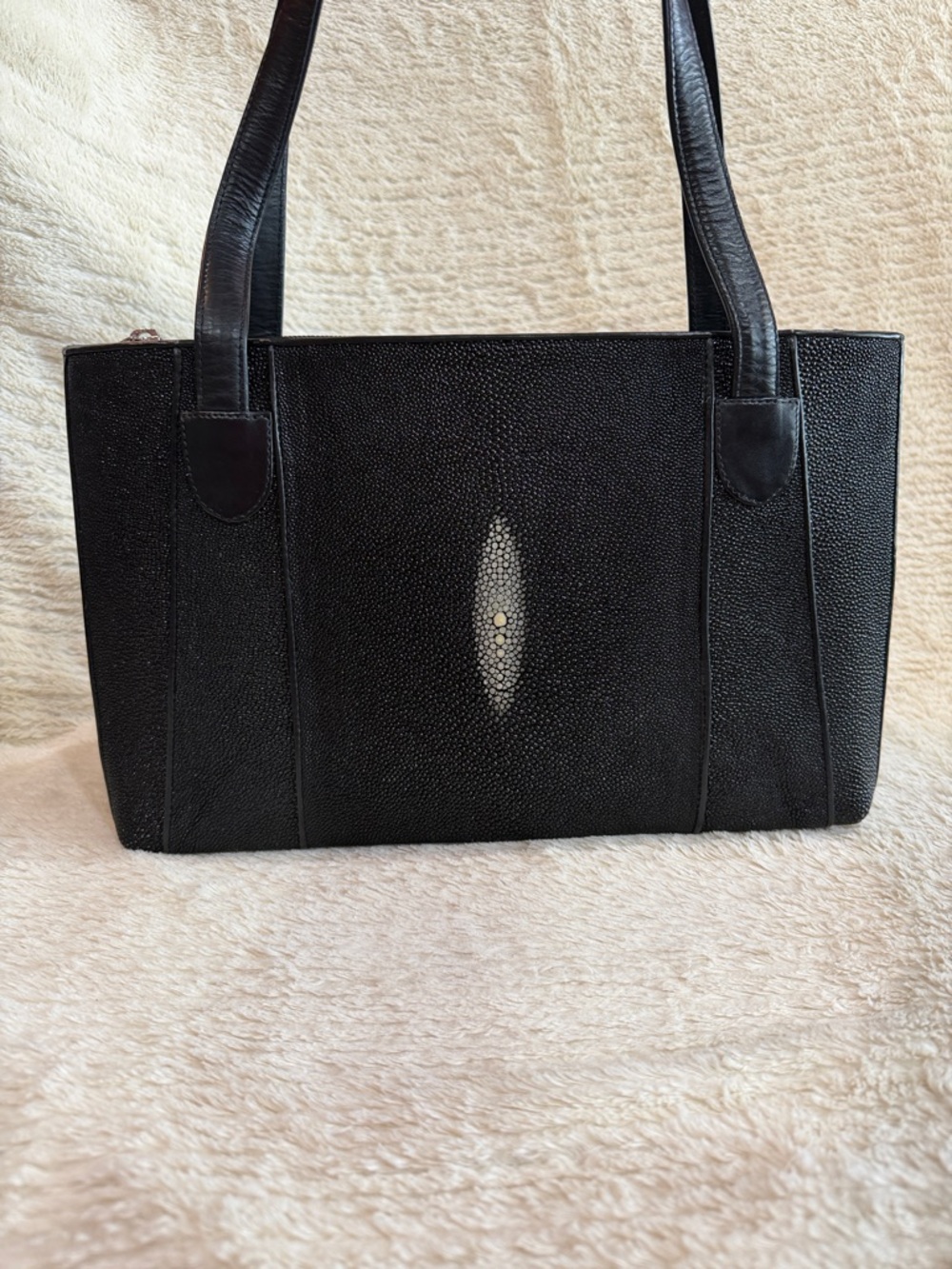 Black Stingray Leather Tote with Matching Wallet - Picture 2 of 14